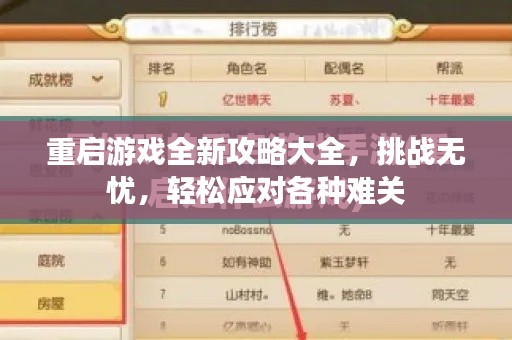 重启游戏全新攻略大全,挑战无忧,轻松应对各种难关